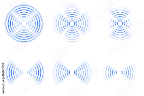 Echo sonar wave pattern with circular rings and transparent background. Abstract vector pulse, frequency radar cycle, and sound vibration design for science, audio, and technology concepts.