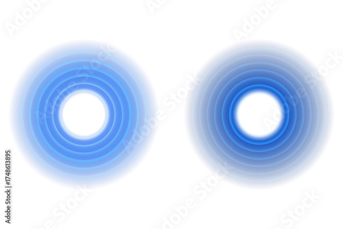 Blue sonar waves and echo rings with concentric radar pattern. Vector illustration of sound frequency, pulse, and wave reflection for scientific or digital communication design.