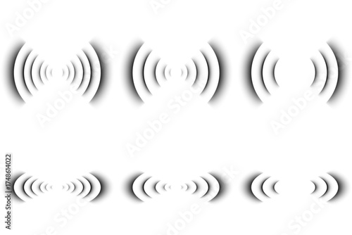 Technology radar illustration with circular sonar waves. Monochrome vector pattern of signal rings, representing sound, pulse, and frequency vibration for science, military, and tech projects.