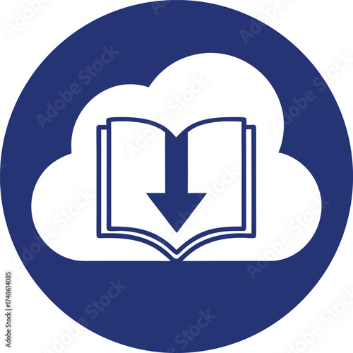 Cloud Data Download Book Icon. Knowledge and Learning Vector Symbol. Digital Library and Education Graphic.
