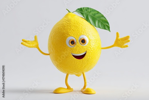 Animated Lemon Character with Googly Eyes Smiling Cheerfully in Studio Setting