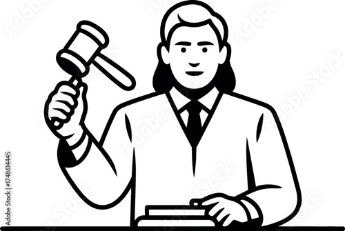 Vector art of judge with gavel in vector illustration for legal and judicial themes