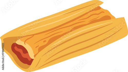 Tamale with corn husk wrapper on white background on transparent background