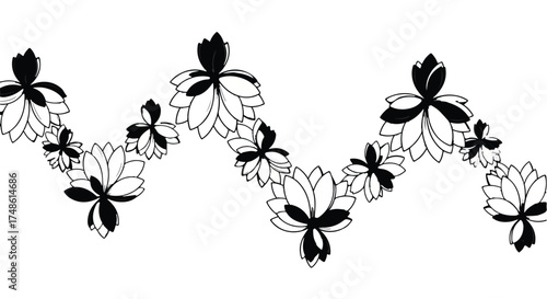 Elegant black and white floral garland with delicate blooming flowers