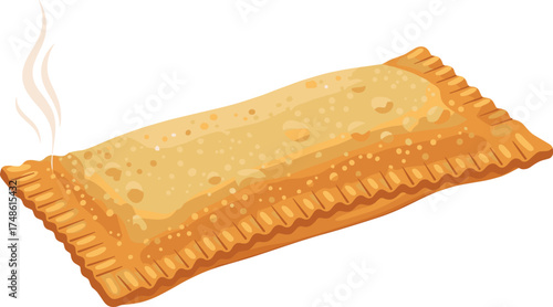 Rectangular fried turnover with steam on transparent background