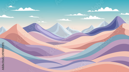 Peaceful Abstrac Mountain Landscape Illustration and Colorful