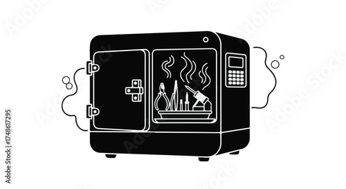 Sterilizing medical instruments inside a compact hot air oven for hygiene and safety.