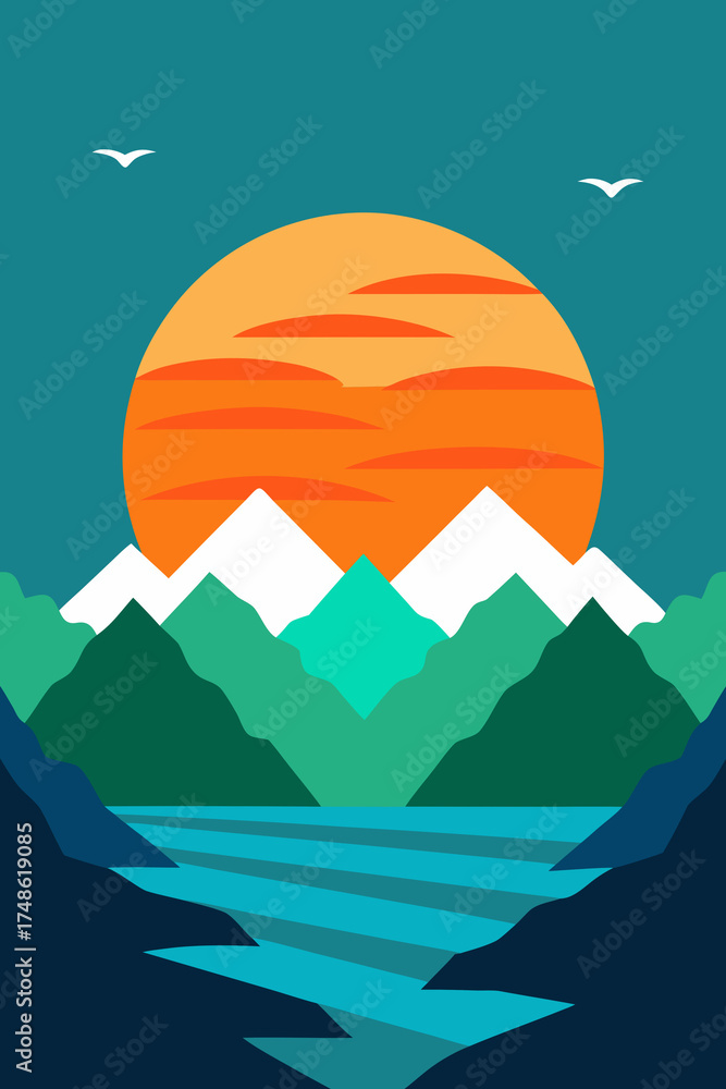 Obraz premium landscape, mountains, sunset, mountain, sky, nature, clouds, view, cloud, sunrise, vector
