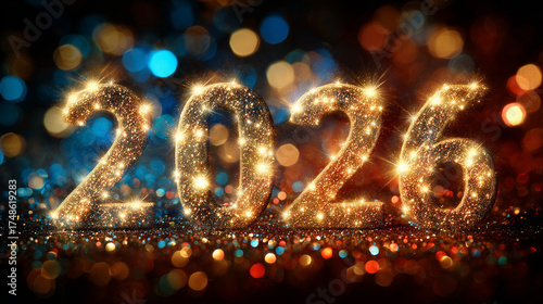 Glitzernde Zahl 2026 auf funkelndem Hintergrund
