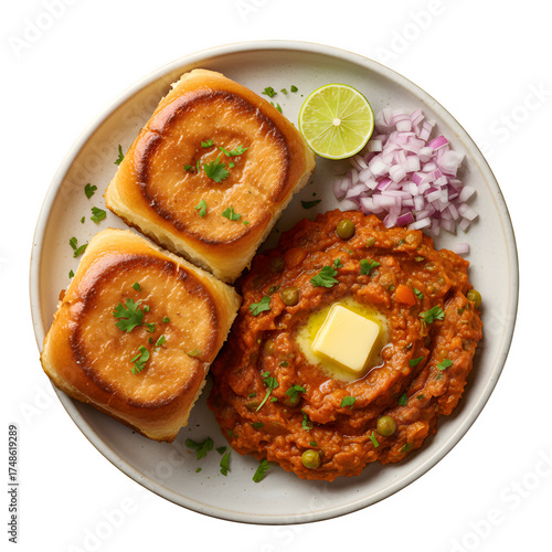 Pav Bhaji on Plate isolated on transparent background