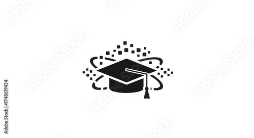Academic achievement symbolized by a graduation cap with atomic elements, representing scientific knowledge.
