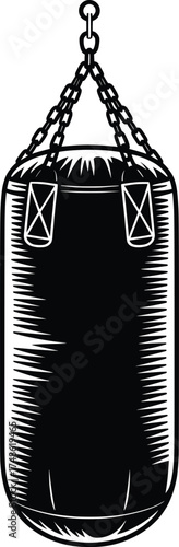 Boxing Punching Bag Clipart, Hanging Heavy Bag Vector Illustration.