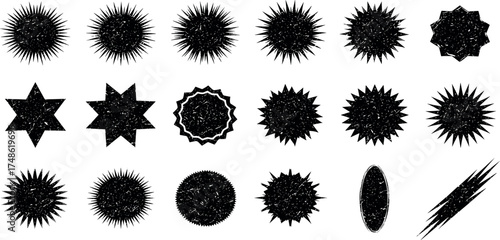 Collection of Textured Starburst and Circular Shapes with a Grunge Effect