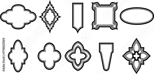 A collection of diverse decorative frames, vintage labels, and badge shapes isolated on a white background, perfect for various design concepts