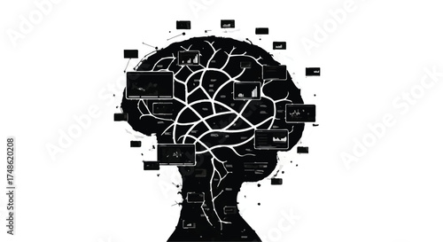 Abstract illustration of a brain silhouette with interconnected nodes representing ideas and knowledge.