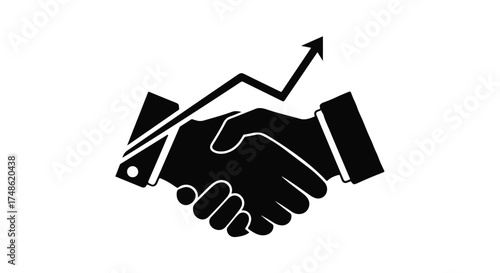 Symbol of successful business partnership and financial growth, represented by a handshake and rising graph.