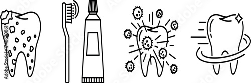 Dental Health Tooth Decay Prevention and Protection Icons