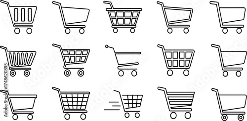 Shopping Cart Icons A Collection of Outlined Shopping Cart Symbols for E-commerce and Retail Design