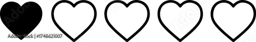 Five heart icons one filled black four outlined white represents love rating social media engagement