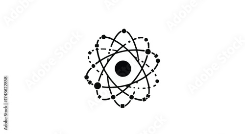 Abstract representation of atomic structure with orbiting electrons, symbolizing science and discovery.