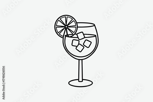 Refreshing summer cocktail with citrus and ice in a wine glass silhouette