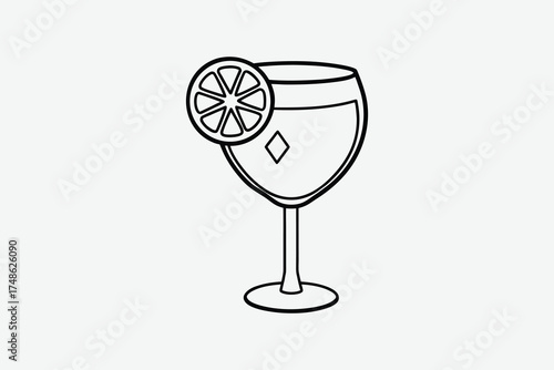 Elegant wine glass with citrus garnish a minimalist design silhouette