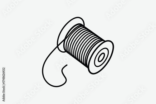 Simple black and white illustration of a thread spool a delicate silhouette