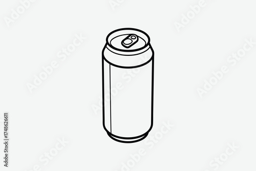 Simple line drawing of a closed aluminum can black and white silhouette