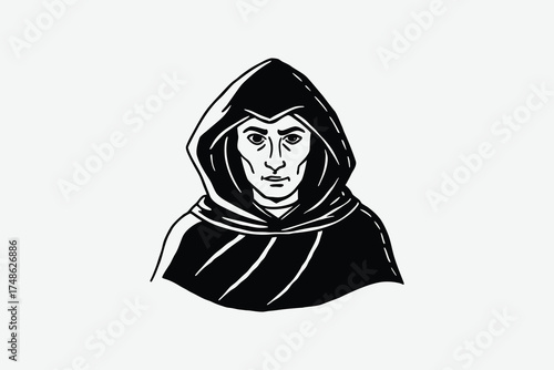 Dramatic hooded figure portrait with intense gaze a striking black silhouette