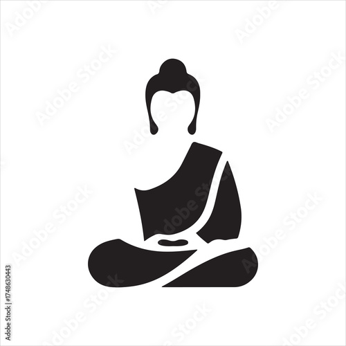 Meditating monk silhouette vector, peaceful spiritual mindfulness minimal line art design