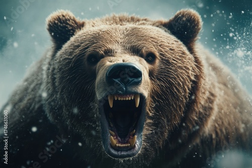 Roaring Grizzly Bear: Witness the untamed ferocity of a grizzly bear in a moment of intense focus and primal roar, showcasing its impressive features and imposing presence.