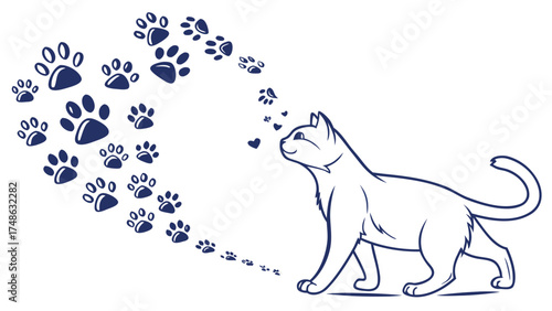 Vector Art Illustration of Feline Journey in a Minimalist Style