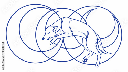 Vector Illustration of a Sleeping Dog in Circular Patterns for Pet Lovers