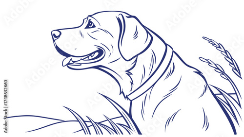 Vector Illustration of a Relaxed Dog in Nature Practicing Self-Care in a Peaceful Setting