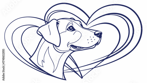 Dynamic Blue Line Vector of a Dog Running with Open Mouth in Heart Design