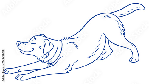 Playful Dog Stretching in a Friendly Environment - Vector Illustration Art