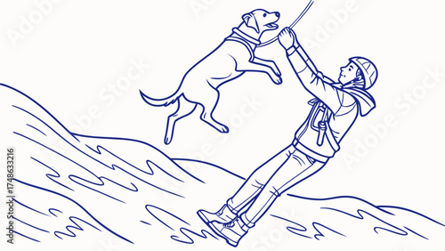 Person Saving Dog from River - Graphic Illustration - Action Packed Adventure