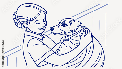 A Woman Comforts Her Pet in a Gentle Embrace, Home Environment, Illustration