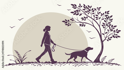 A Peaceful Stroll Under Trees and Birds in the Background