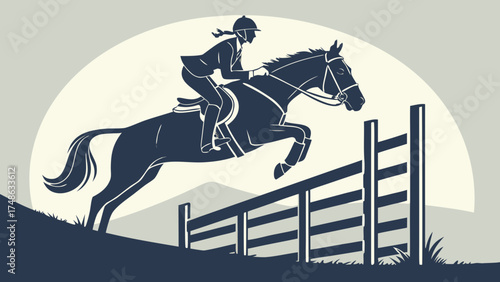 Equestrian Action, Rider, Outdoor Arena, Illustration, Dynamic Environment, Side View, Sportsmanship
