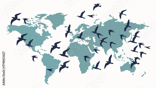 Bird Migration Patterns Across the World Map - A Visual Journey in Nature and Graphic Design