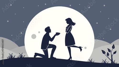 Man Proposes to Woman in Enchanting Night Scene