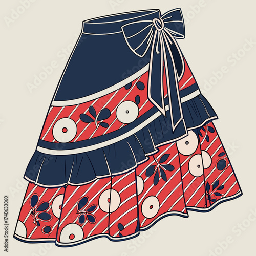 Elegant wrap skirt with floral pattern and bow tie, a fashion forward choice, perfect for creating stylish apparel designs and unique clothing concepts