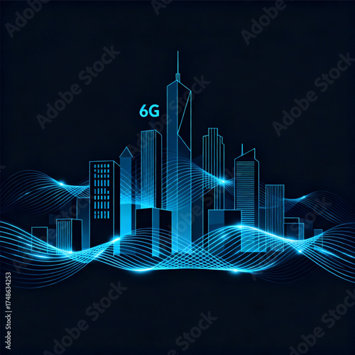 6G Network Signal Propagation in City - Future Connectivity Vector
