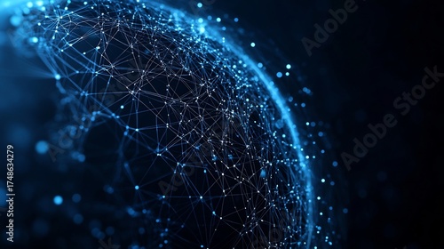 Abstract glowing blue network of interconnected points and lines forming a sphere