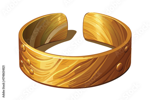 Ornate Golden Open Cuff Bracelet with Rivet Details on a White Background bangle