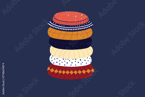 Stack of Colorful and Patterned Fabric Bracelets on a Dark Blue Background bangles jewelry