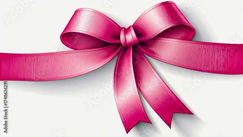 Pink Bow on White Background. Minimalist Elegant Illustration for Beauty, Fashion, Feminine Design and Wedding Invitation