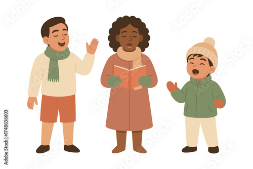 Family carolers singing together, festive holiday spirit and celebration