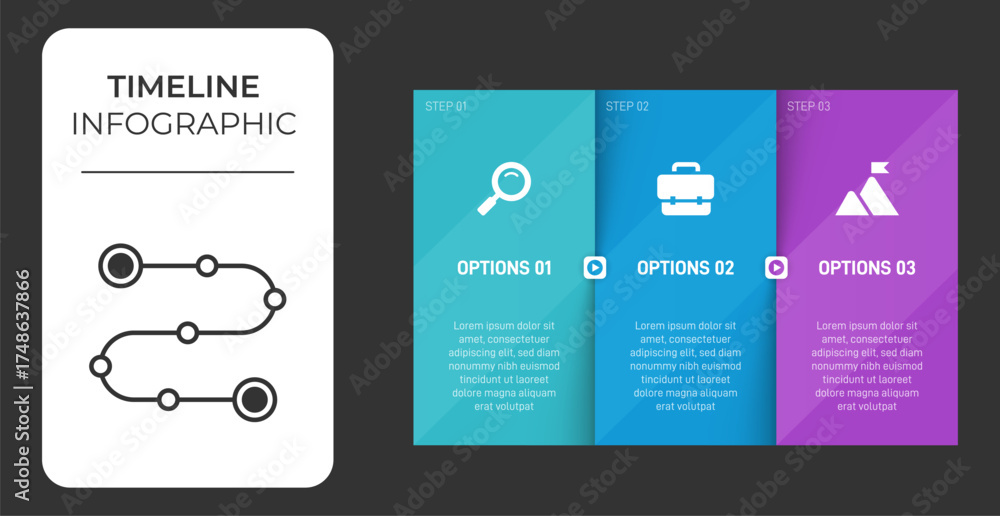 Naklejka premium Progress bar featuring 3 arrow-shaped elements, symbolizing the three stages of business strategy and progression. Clean timeline infographic design template. Vector for mobile presentation.
